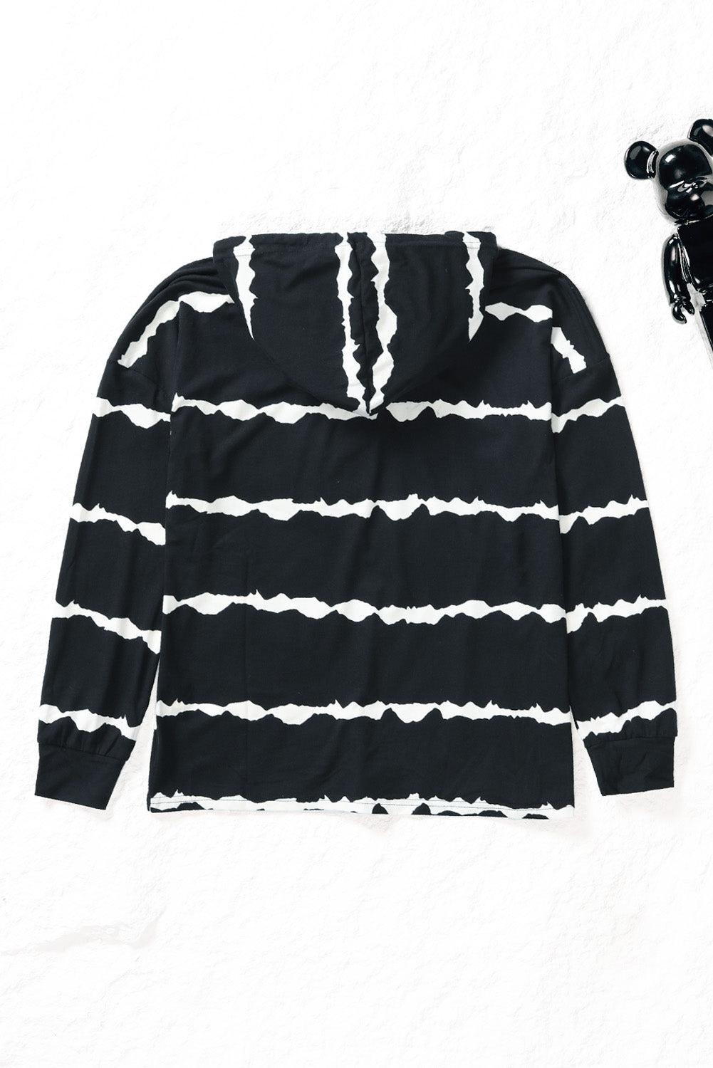 Striped Half-Button Drawstring Hoodie-Tops / Dresses-[Adult]-[Female]-2022 Online Blue Zone Planet