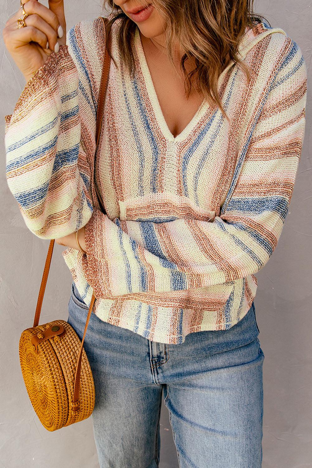 Striped Hooded Sweater with Kangaroo Pocket BLUE ZONE PLANET