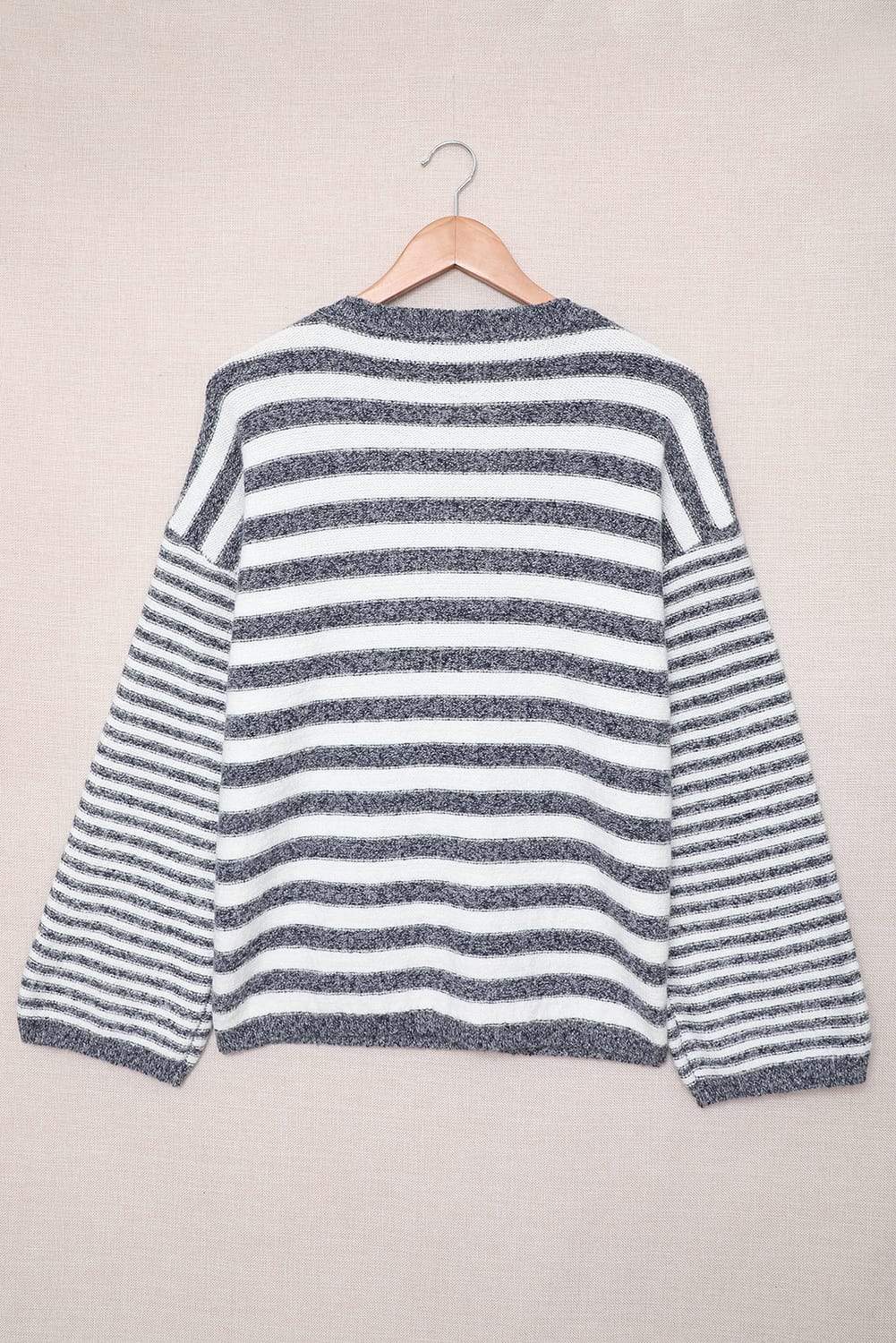 Striped Lace Up Bell Sleeve Sweater-TOPS / DRESSES-[Adult]-[Female]-Blue Zone Planet