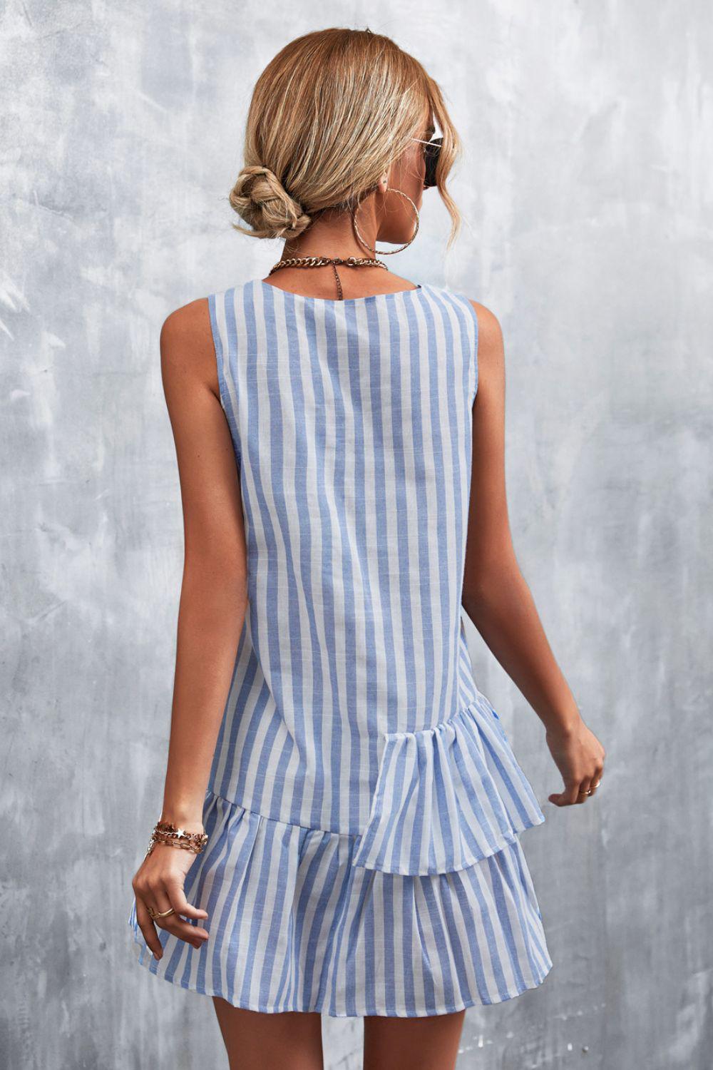 Striped Layered Sleeveless Dress BLUE ZONE PLANET