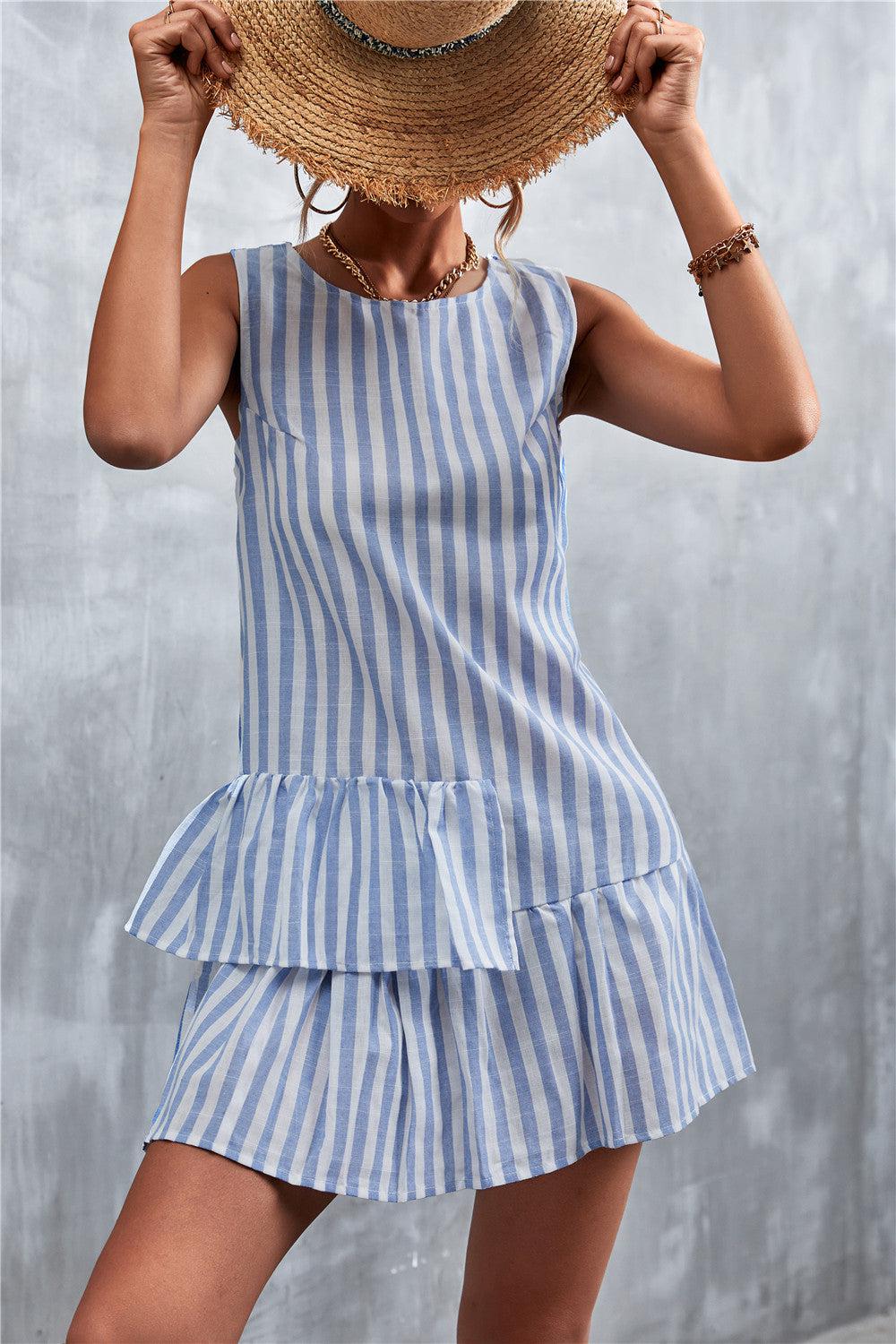 Striped Layered Sleeveless Dress BLUE ZONE PLANET