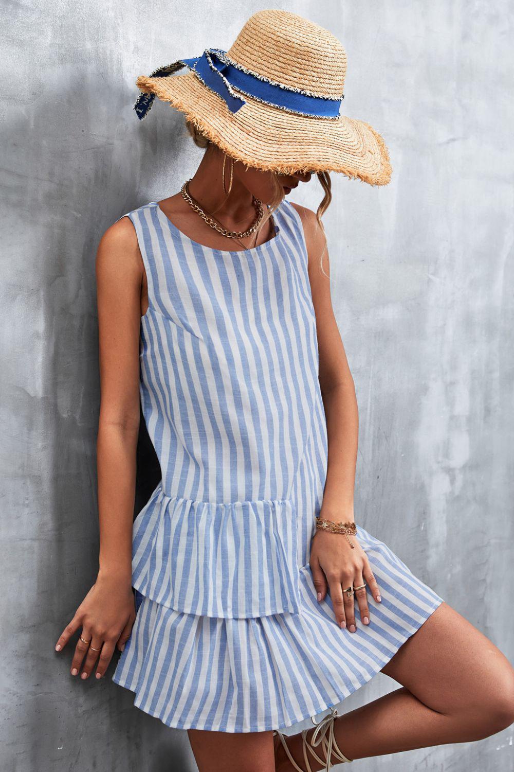 Striped Layered Sleeveless Dress BLUE ZONE PLANET