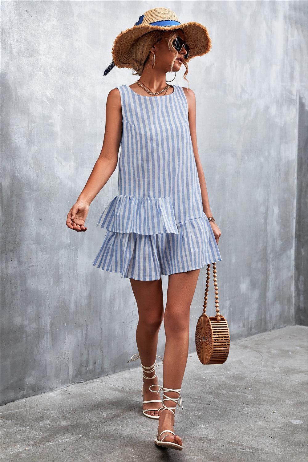 Striped Layered Sleeveless Dress BLUE ZONE PLANET