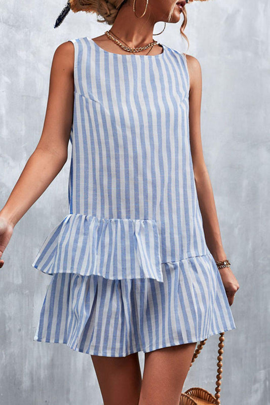 Striped Layered Sleeveless Dress BLUE ZONE PLANET