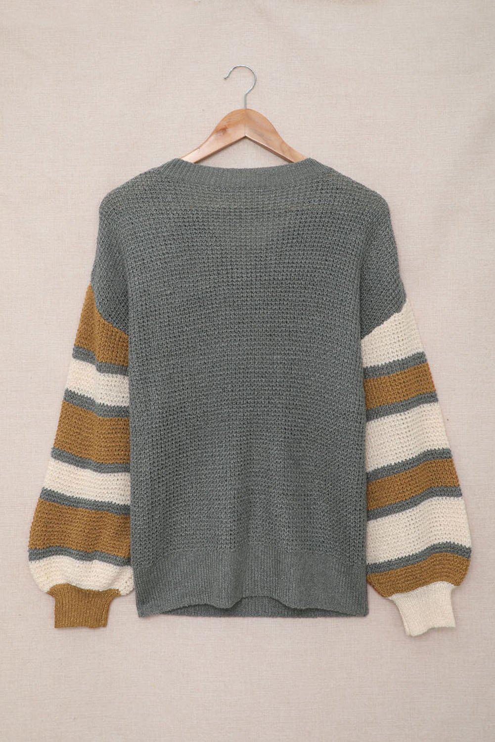 Striped Raglan Sleeve Drop Shoulder Sweater BLUE ZONE PLANET