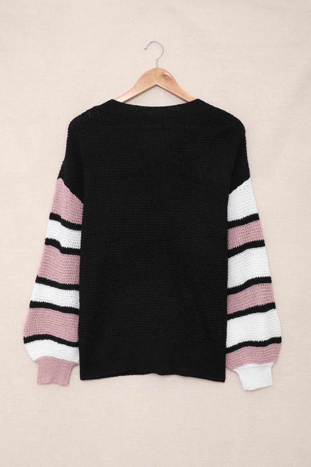 Striped Raglan Sleeve Drop Shoulder Sweater BLUE ZONE PLANET