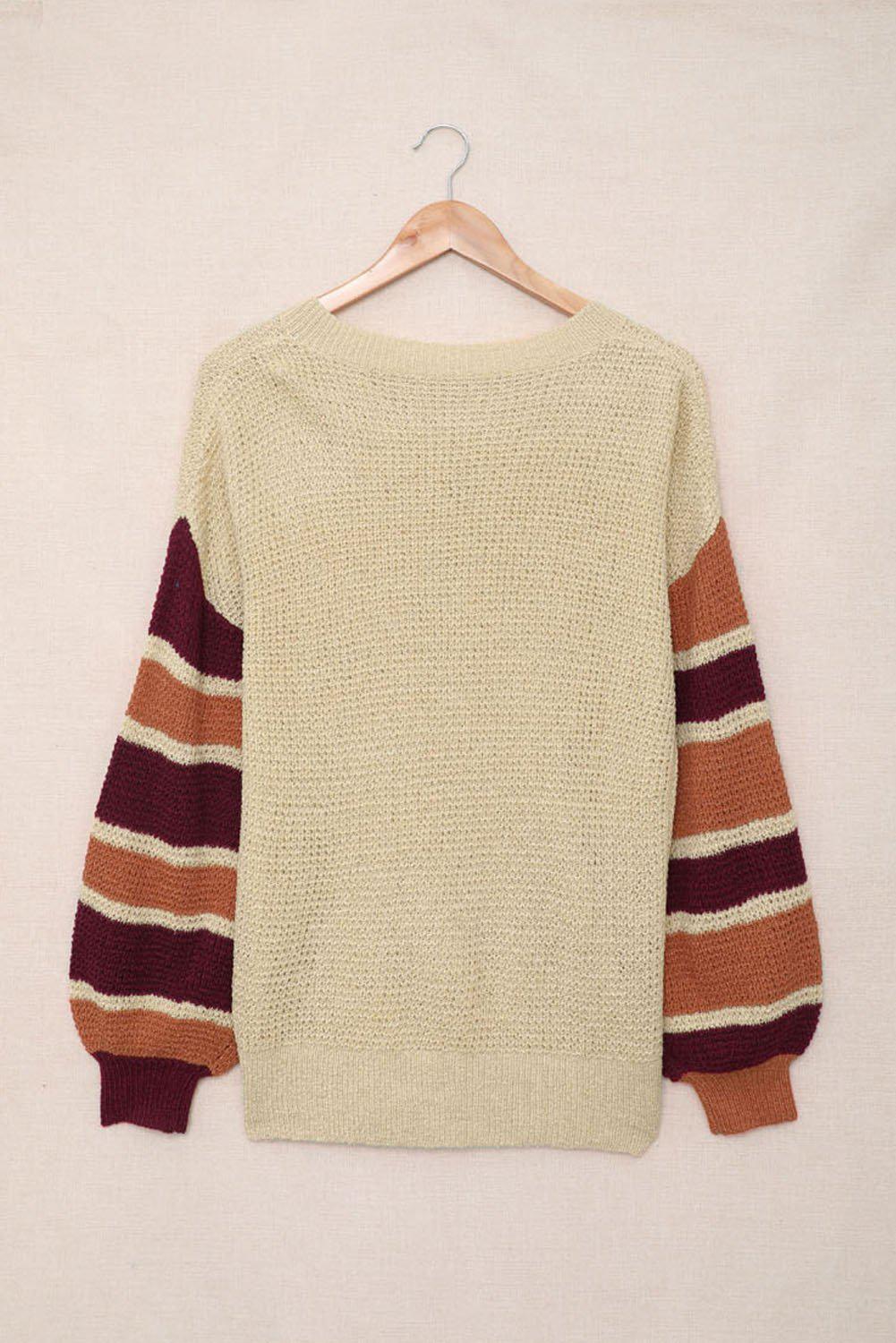 Striped Raglan Sleeve Drop Shoulder Sweater BLUE ZONE PLANET