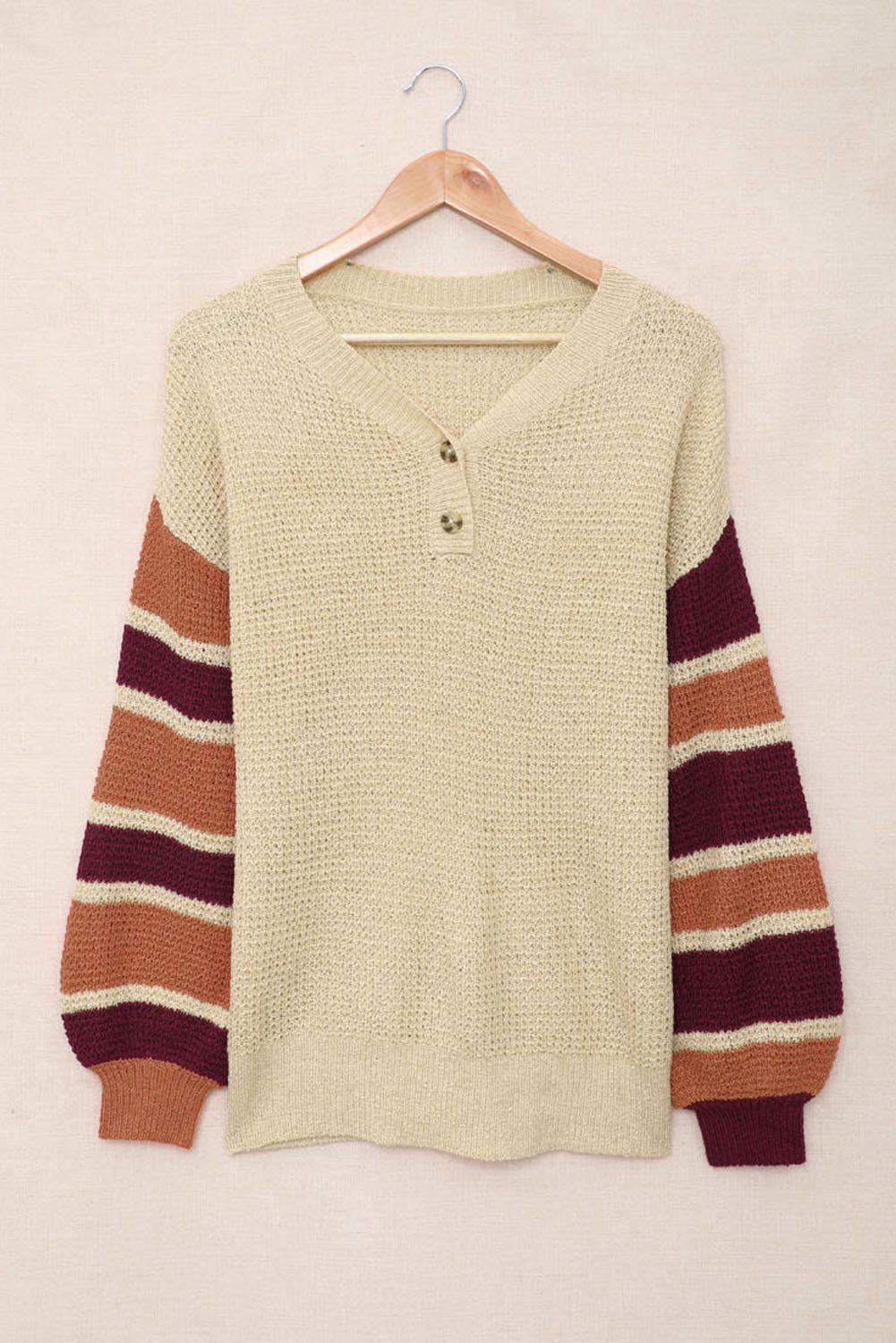 Striped Raglan Sleeve Drop Shoulder Sweater BLUE ZONE PLANET