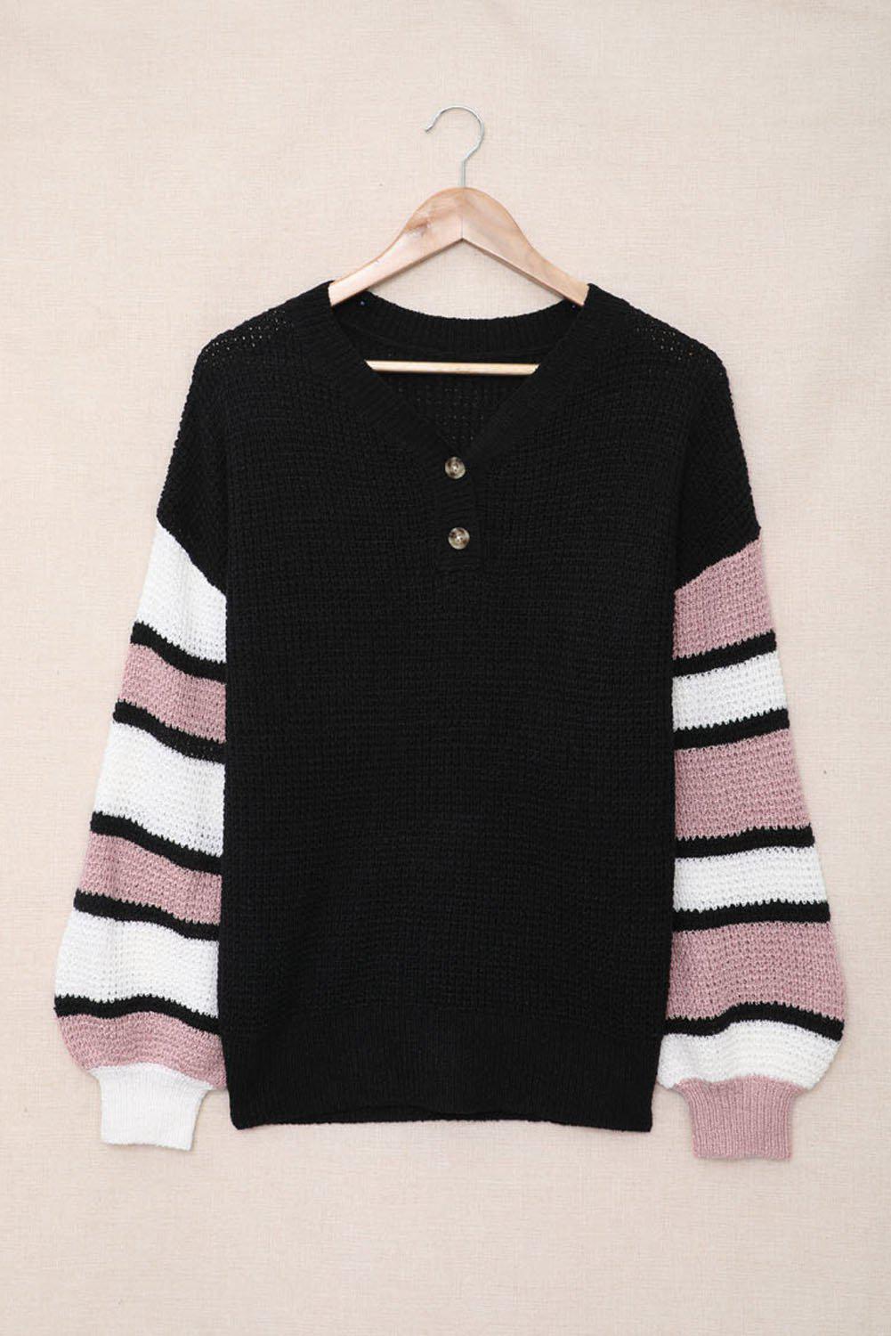 Striped Raglan Sleeve Drop Shoulder Sweater BLUE ZONE PLANET