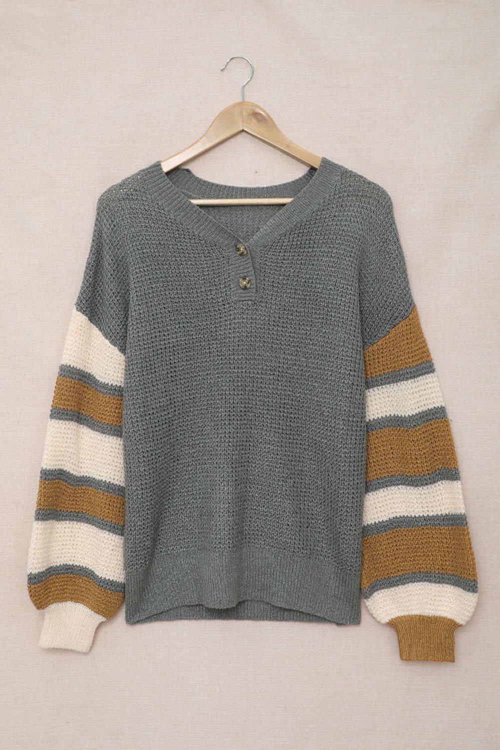 Striped Raglan Sleeve Drop Shoulder Sweater BLUE ZONE PLANET