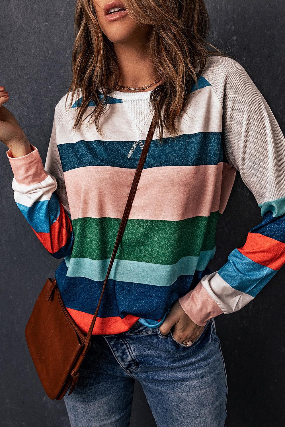 Striped Raglan Sleeve Round Neck Tee BLUE ZONE PLANET