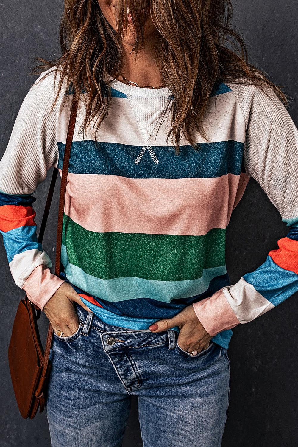 Striped Raglan Sleeve Round Neck Tee BLUE ZONE PLANET