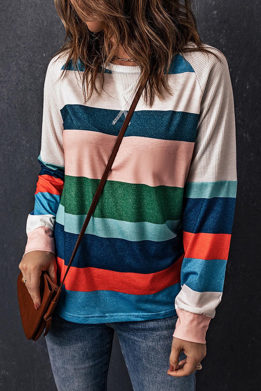 Striped Raglan Sleeve Round Neck Tee BLUE ZONE PLANET