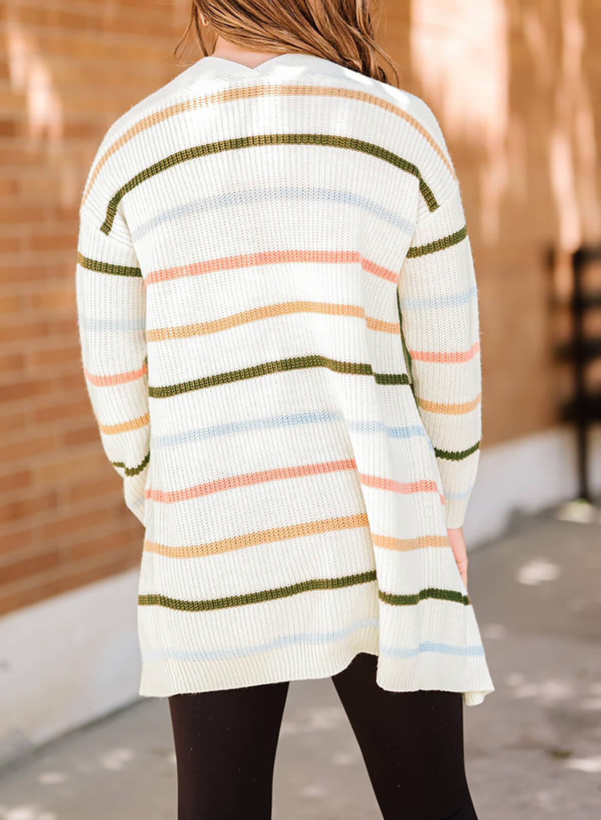 Striped Rib-Knit Open Front Pocketed Cardigan-TOPS / DRESSES-[Adult]-[Female]-2022 Online Blue Zone Planet
