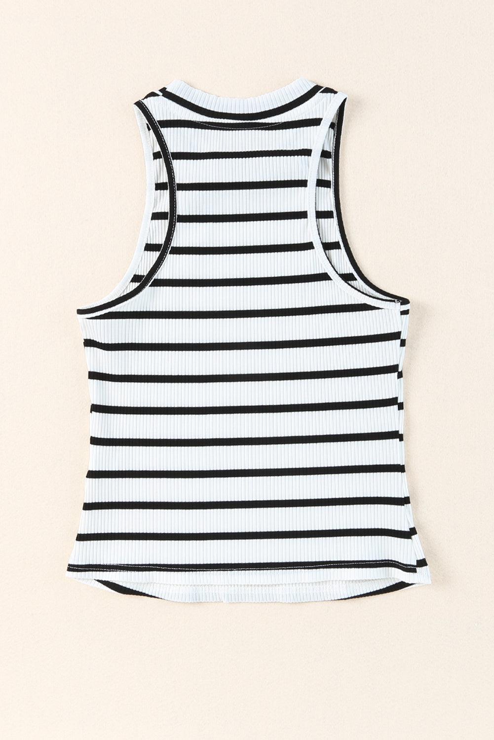 Striped Ribbed Round Neck Tank BLUE ZONE PLANET