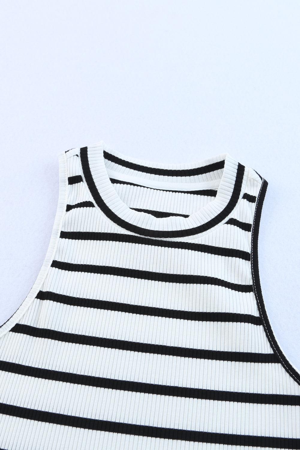 Striped Ribbed Round Neck Tank BLUE ZONE PLANET