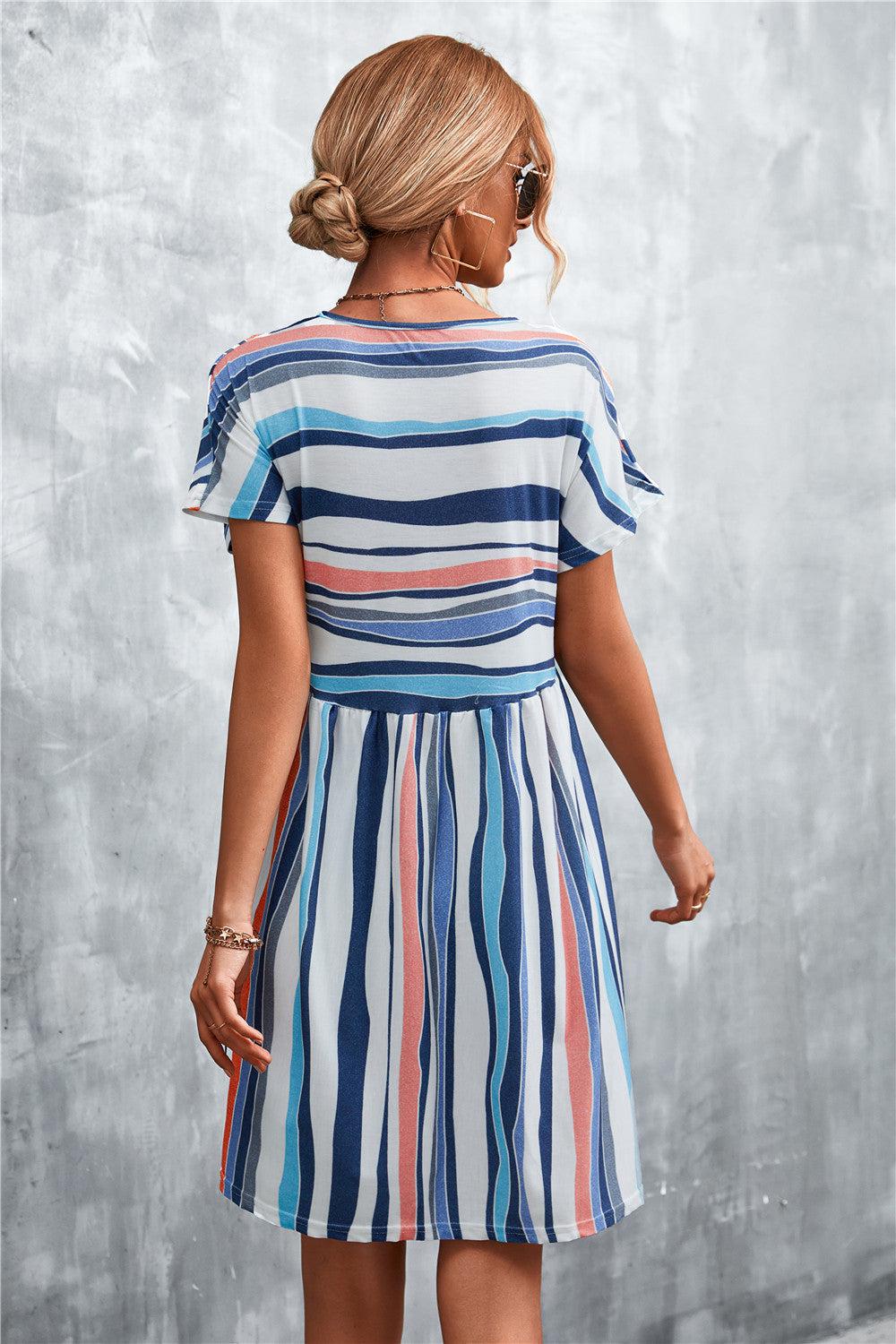 Striped Round Neck Dress BLUE ZONE PLANET