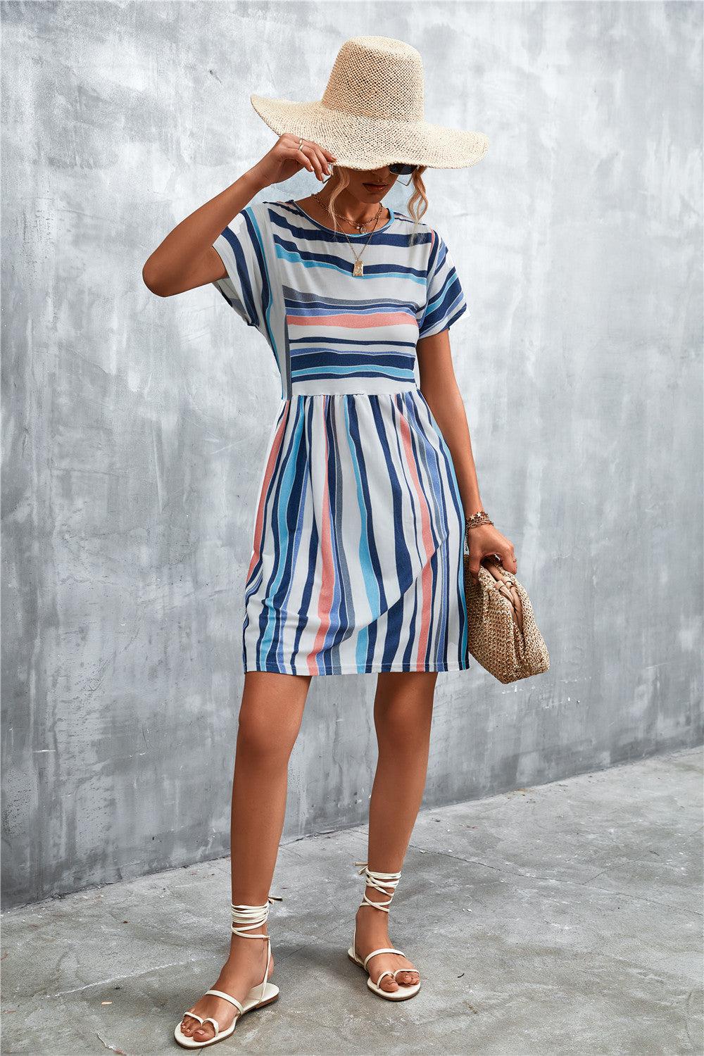 Striped Round Neck Dress BLUE ZONE PLANET