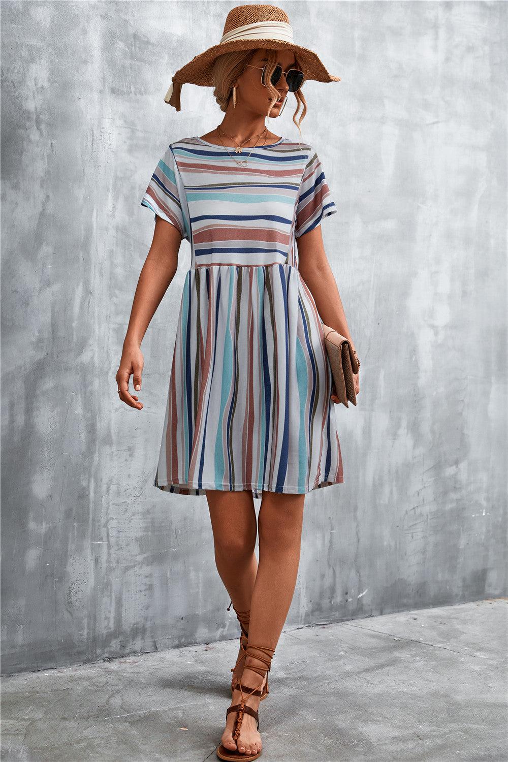 Striped Round Neck Dress BLUE ZONE PLANET