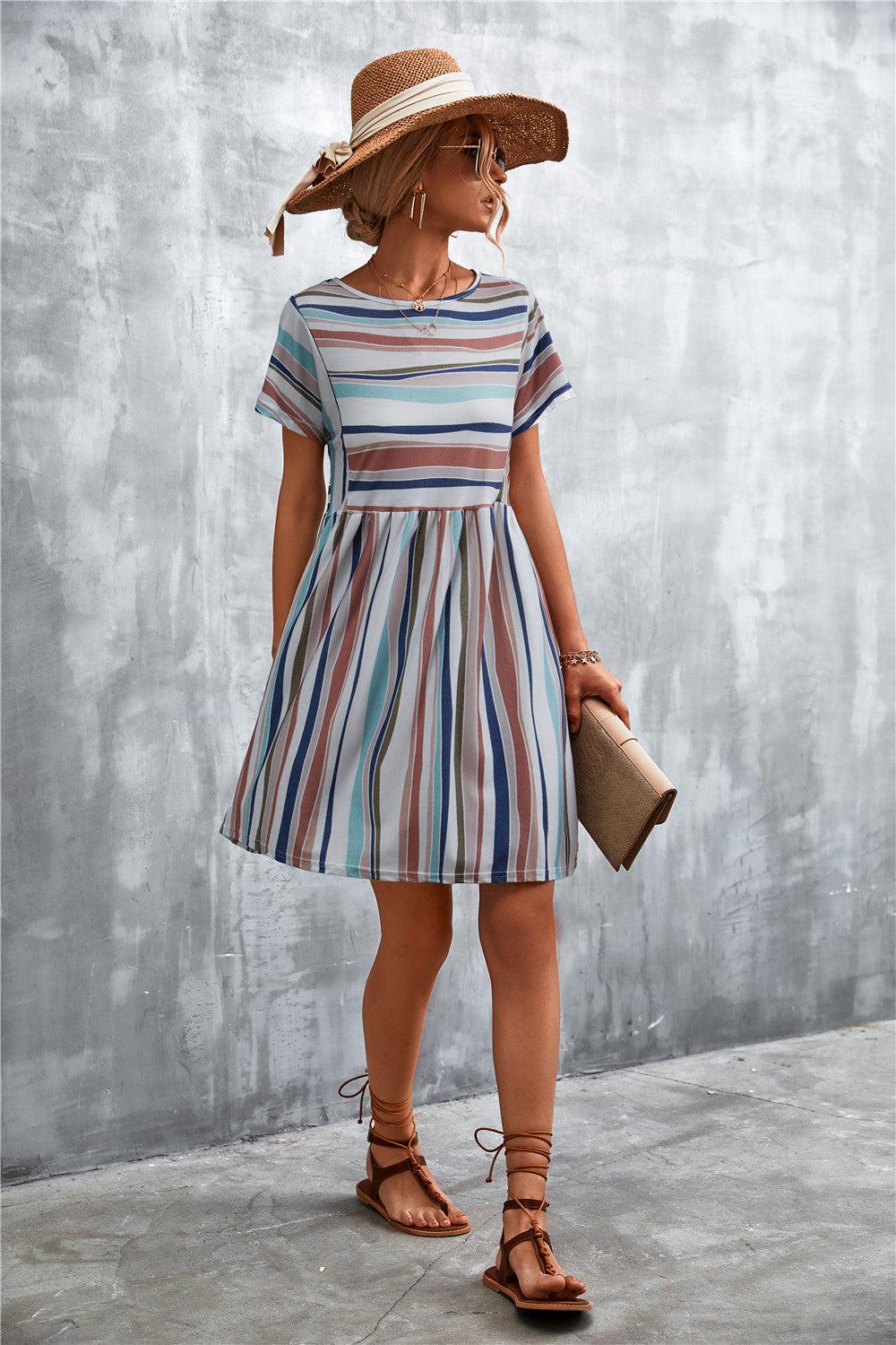 Striped Round Neck Dress BLUE ZONE PLANET