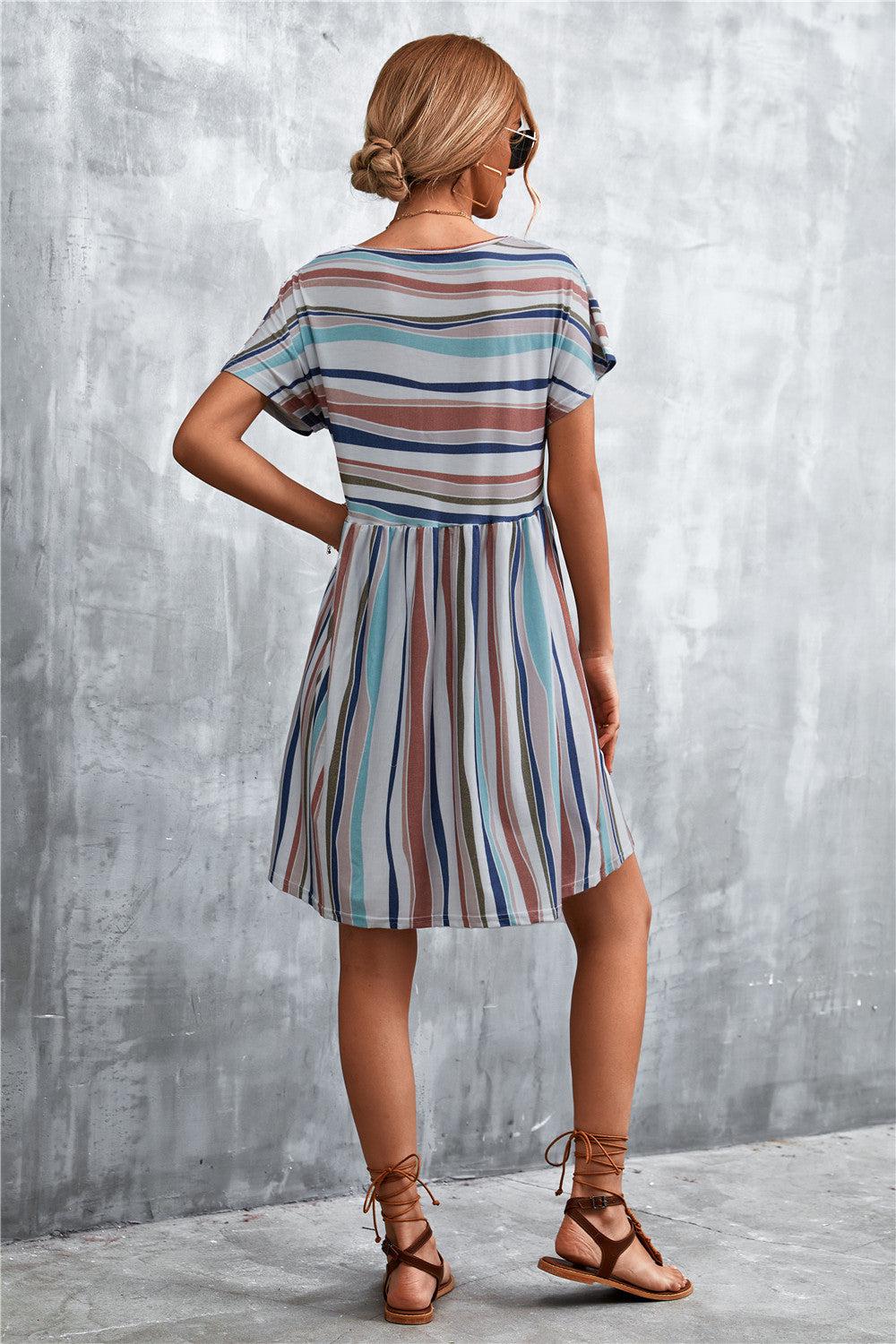 Striped Round Neck Dress BLUE ZONE PLANET