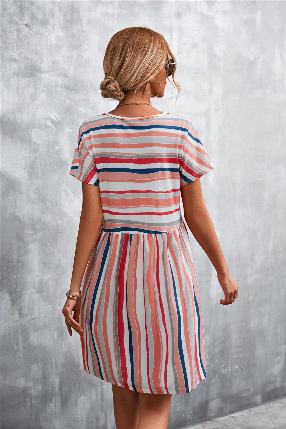 Striped Round Neck Dress BLUE ZONE PLANET