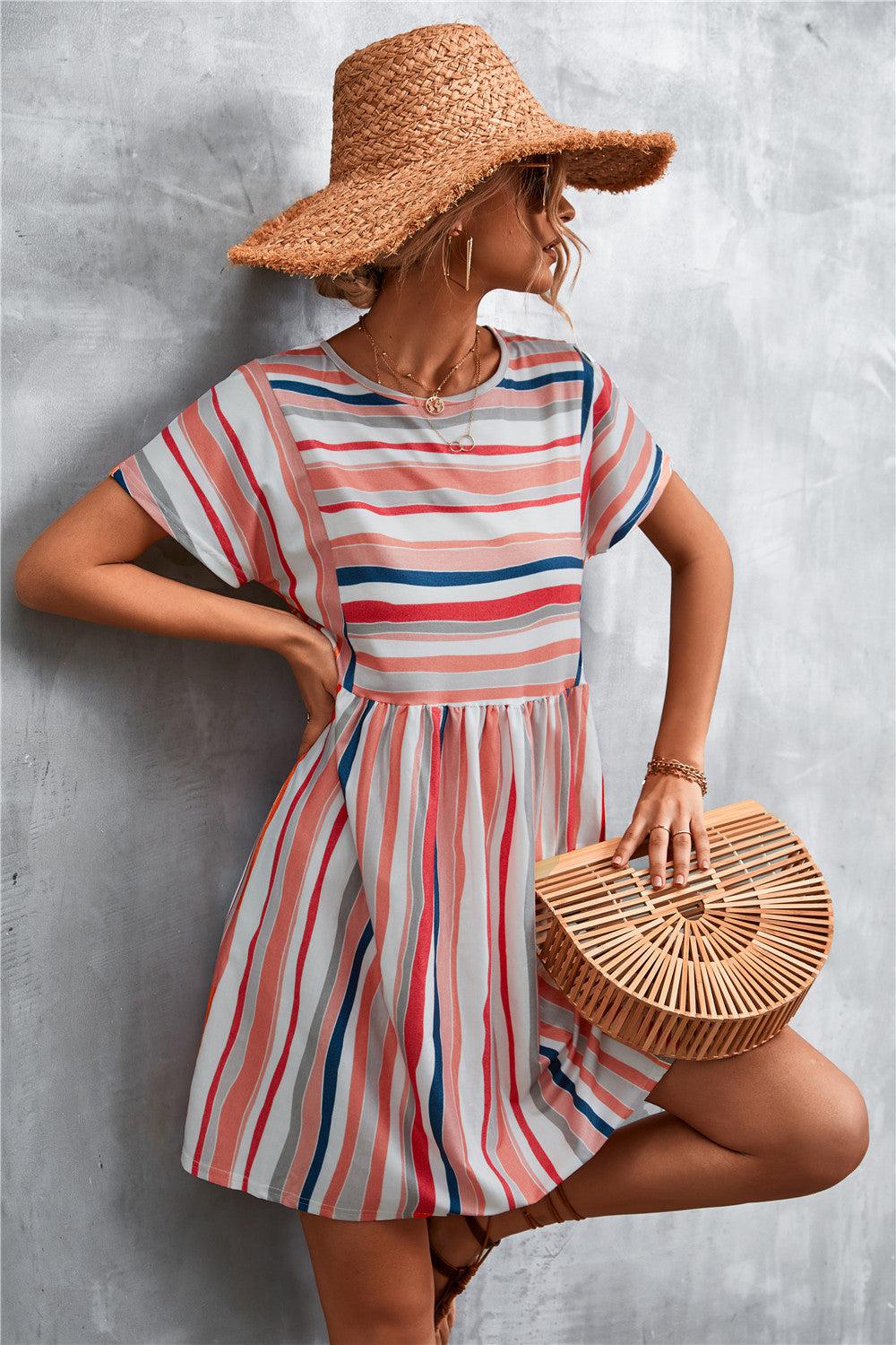 Striped Round Neck Dress BLUE ZONE PLANET