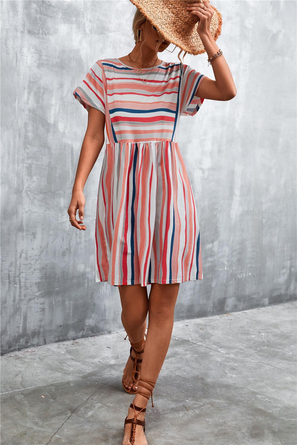 Striped Round Neck Dress BLUE ZONE PLANET