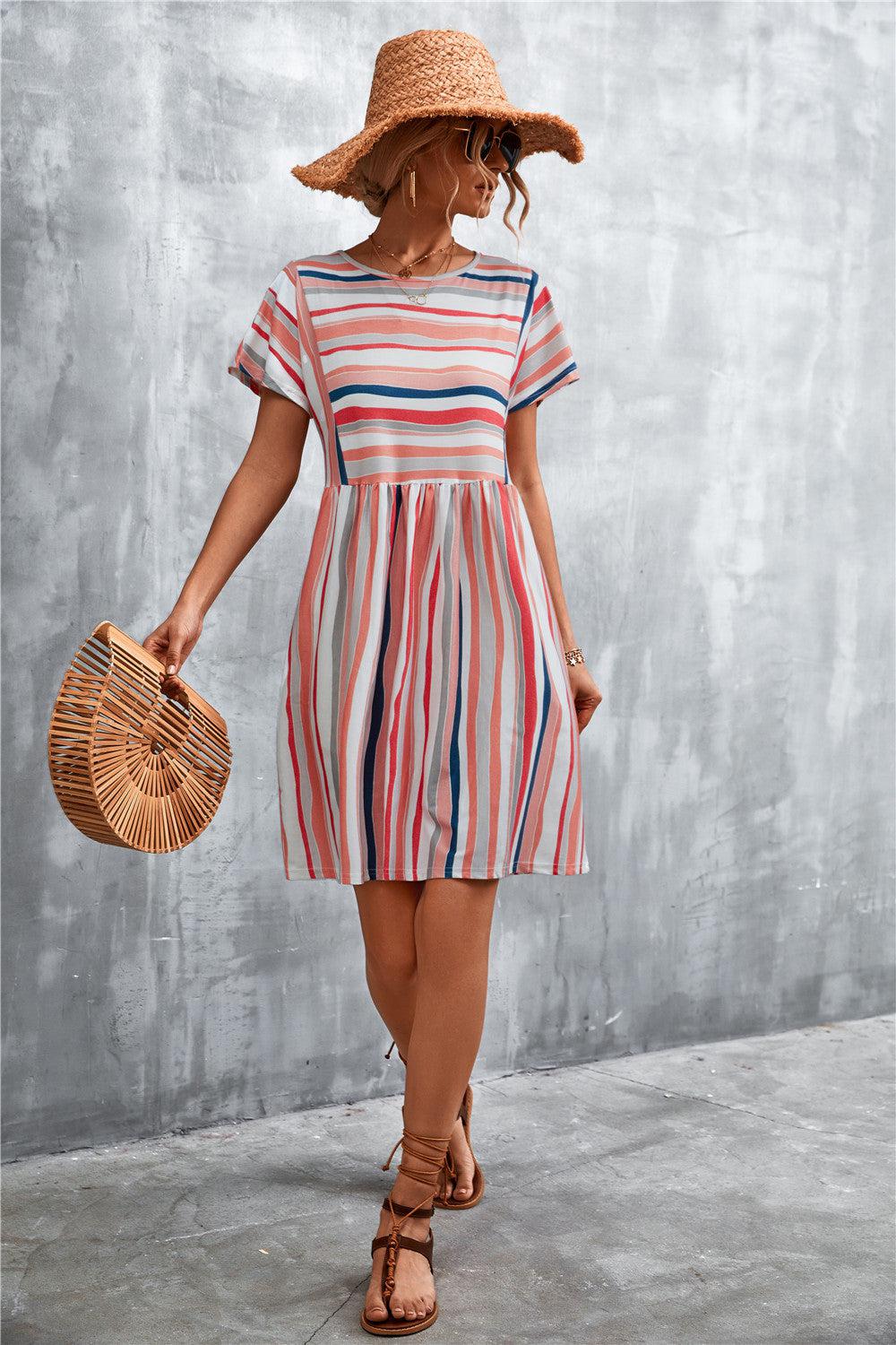 Striped Round Neck Dress BLUE ZONE PLANET