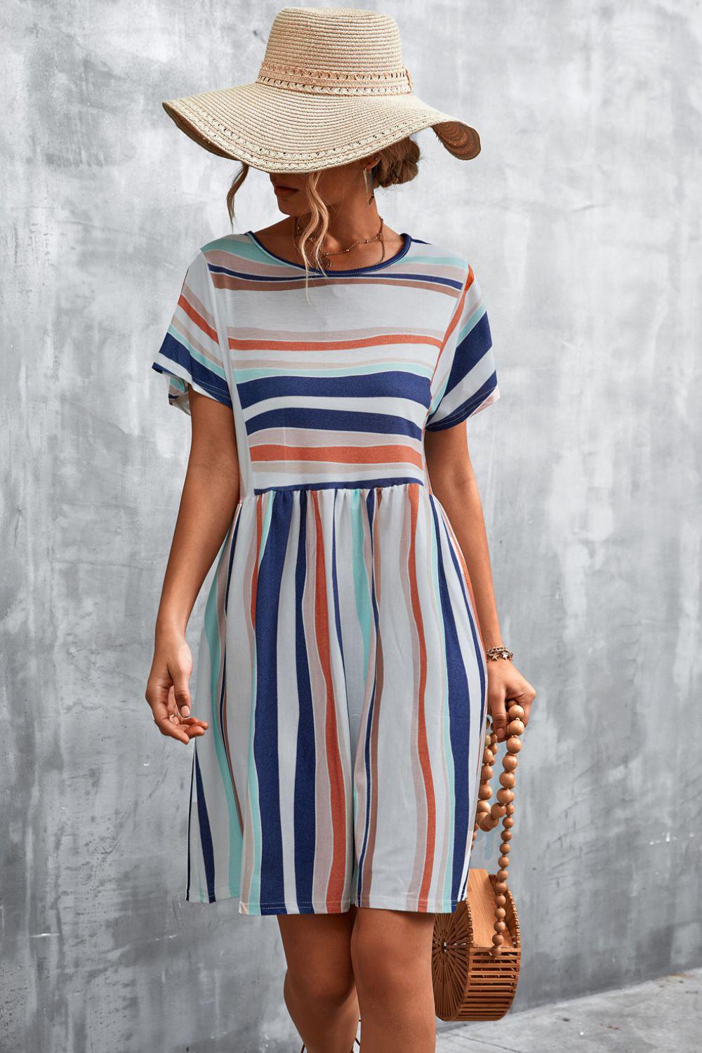 Striped Round Neck Dress BLUE ZONE PLANET