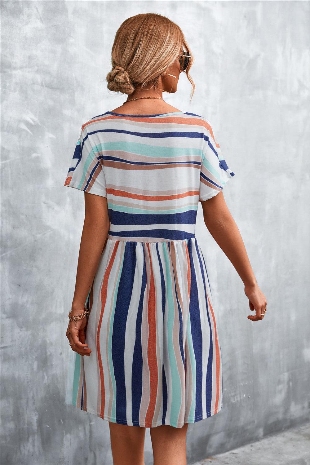 Striped Round Neck Dress BLUE ZONE PLANET