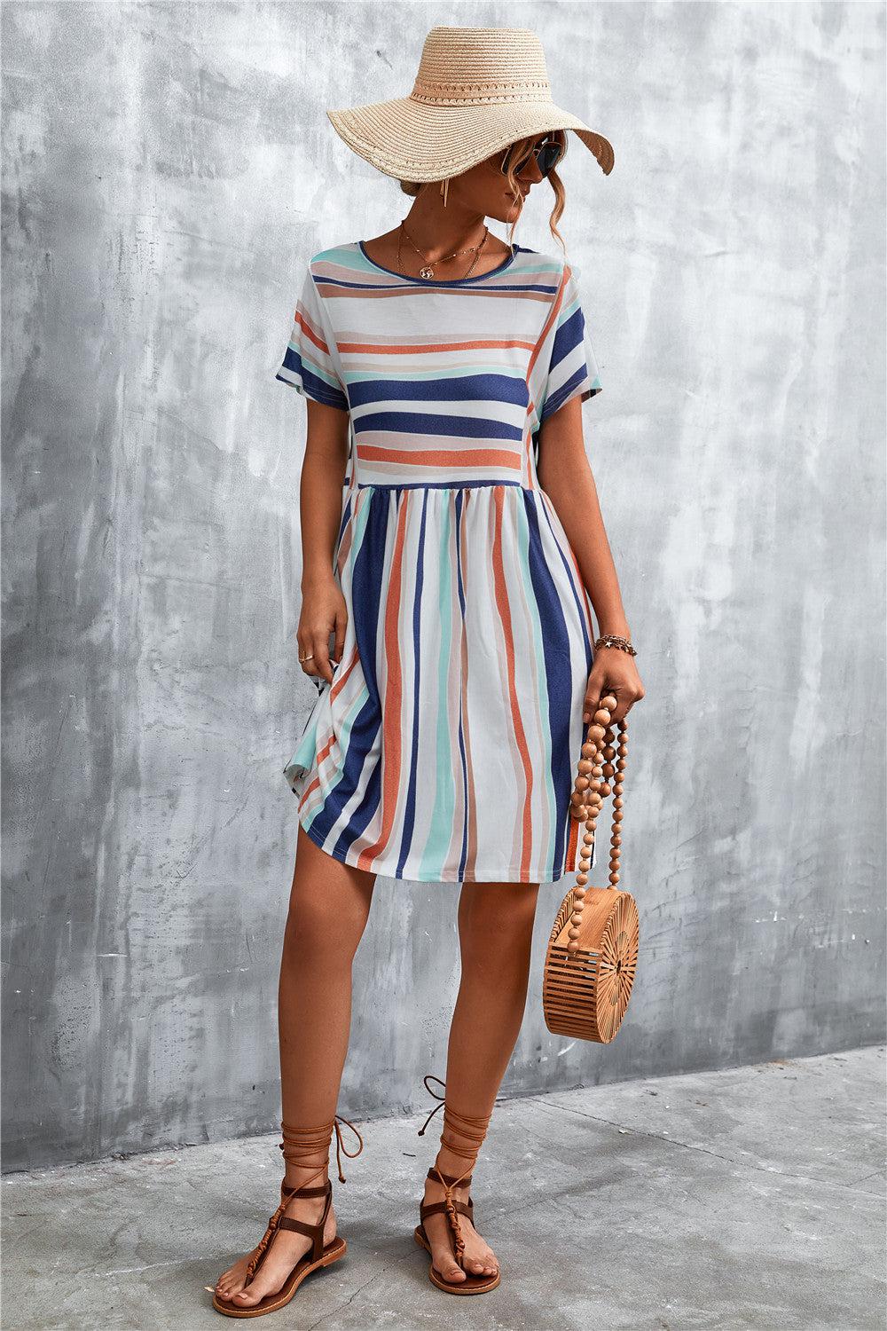 Striped Round Neck Dress BLUE ZONE PLANET