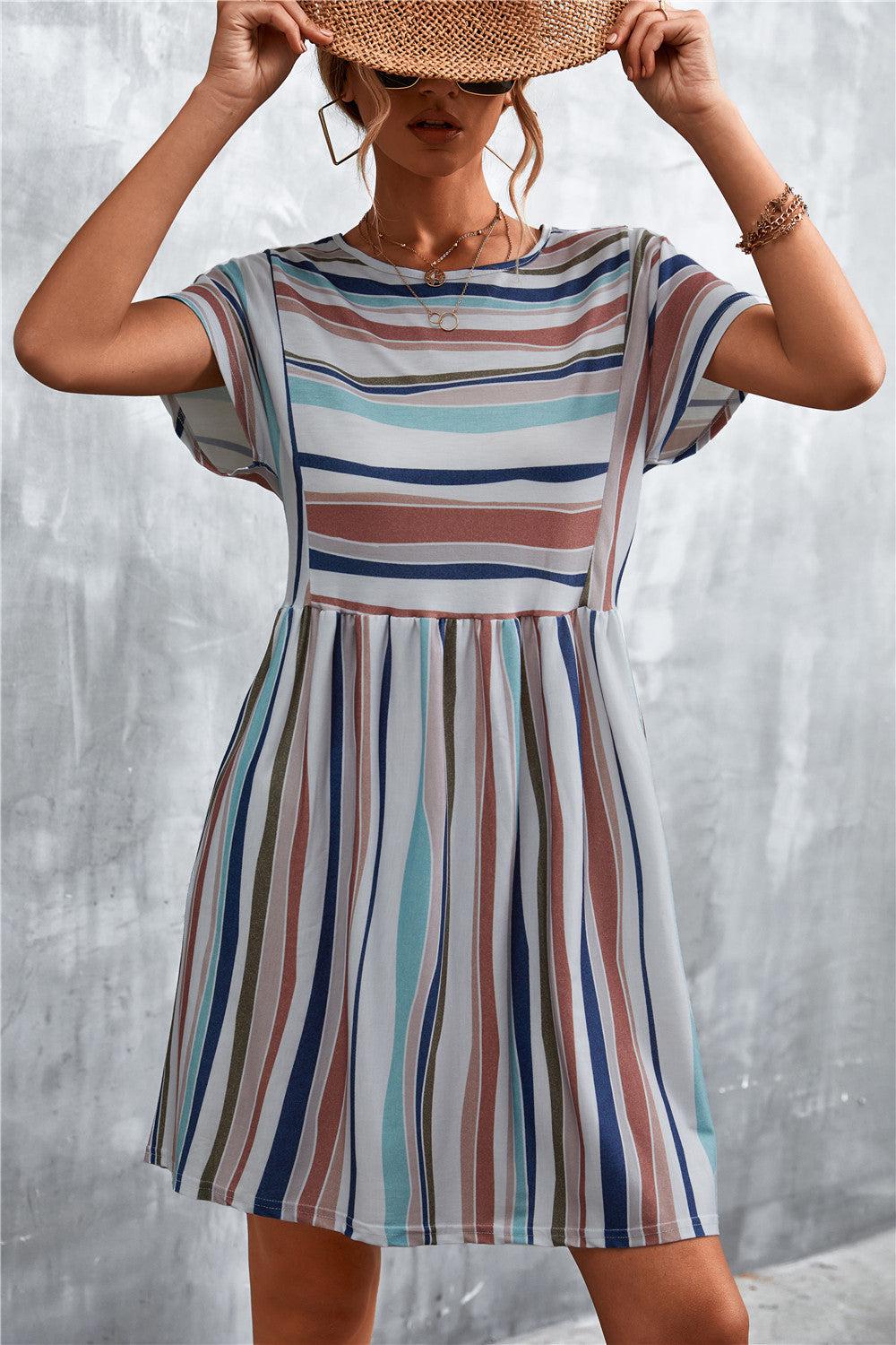 Striped Round Neck Dress BLUE ZONE PLANET