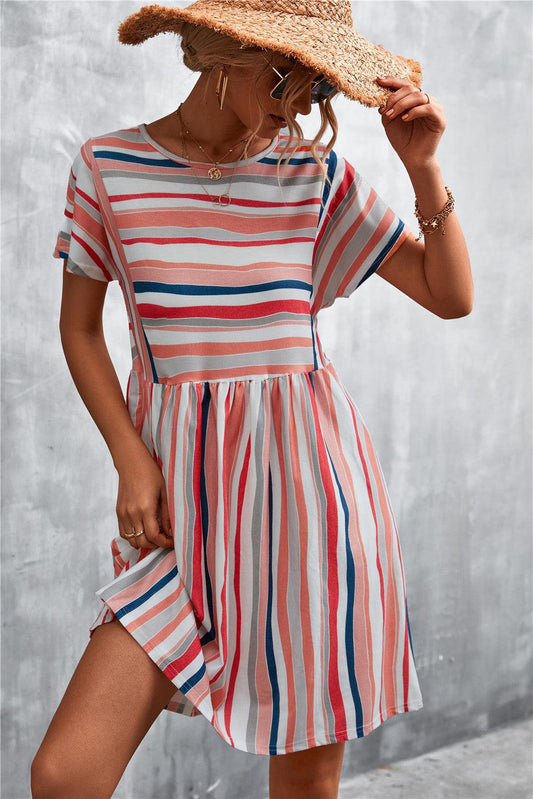 Striped Round Neck Dress BLUE ZONE PLANET