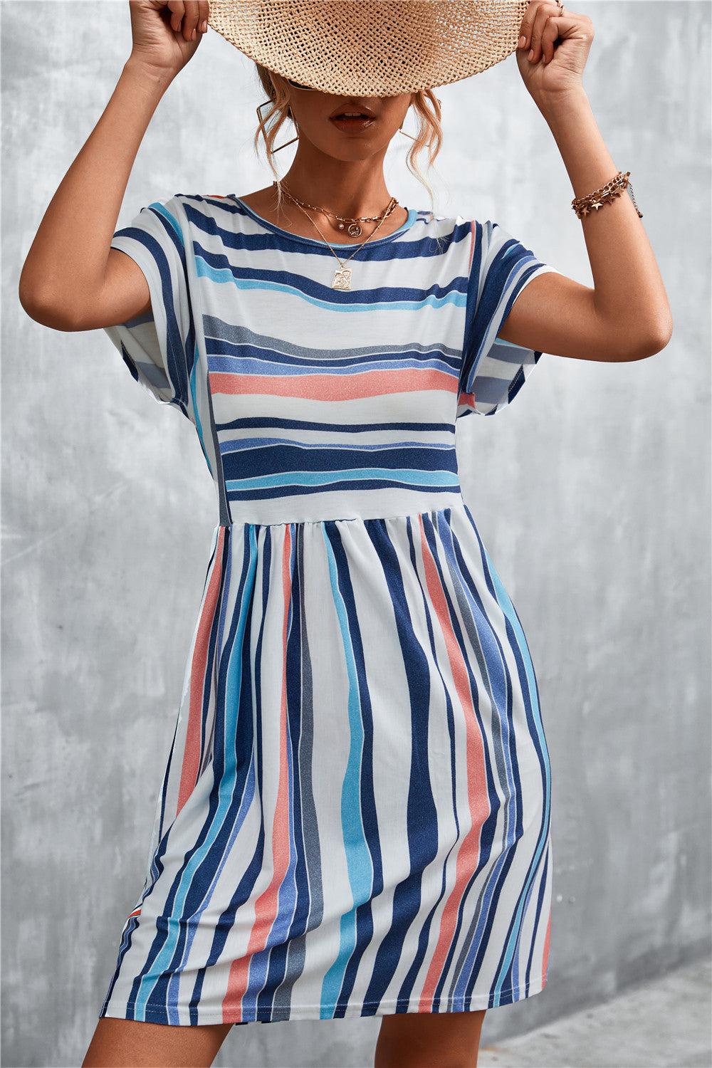 Striped Round Neck Dress BLUE ZONE PLANET