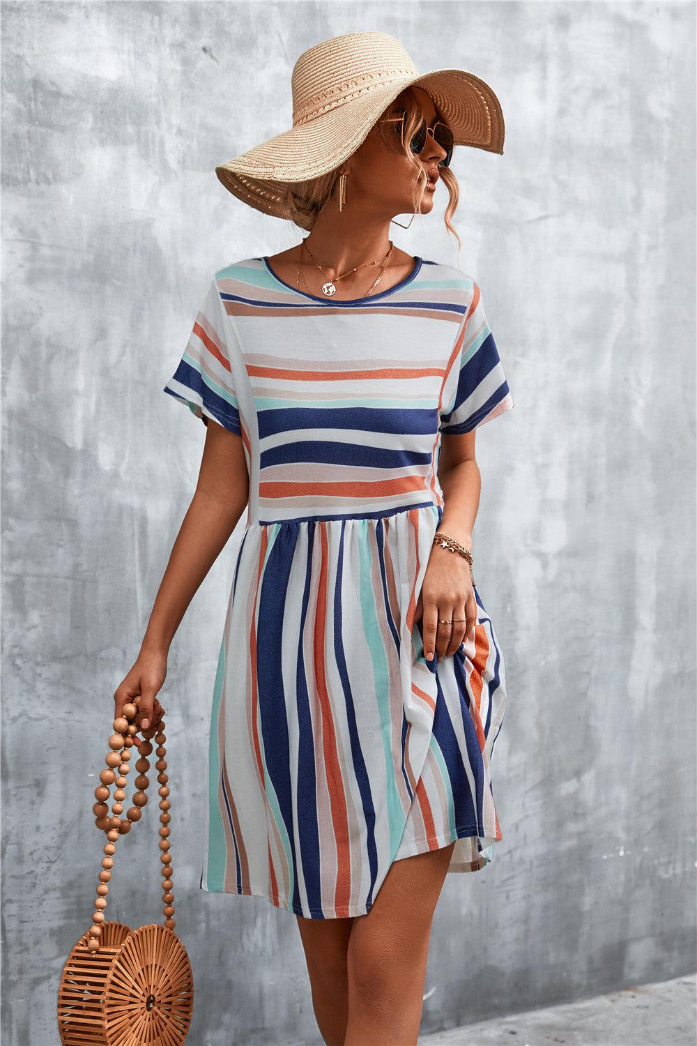 Striped Round Neck Dress BLUE ZONE PLANET