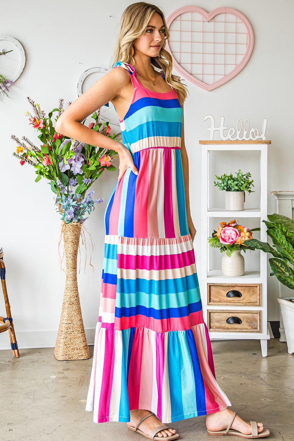 Striped Sleeveless Maxi Dress BLUE ZONE PLANET