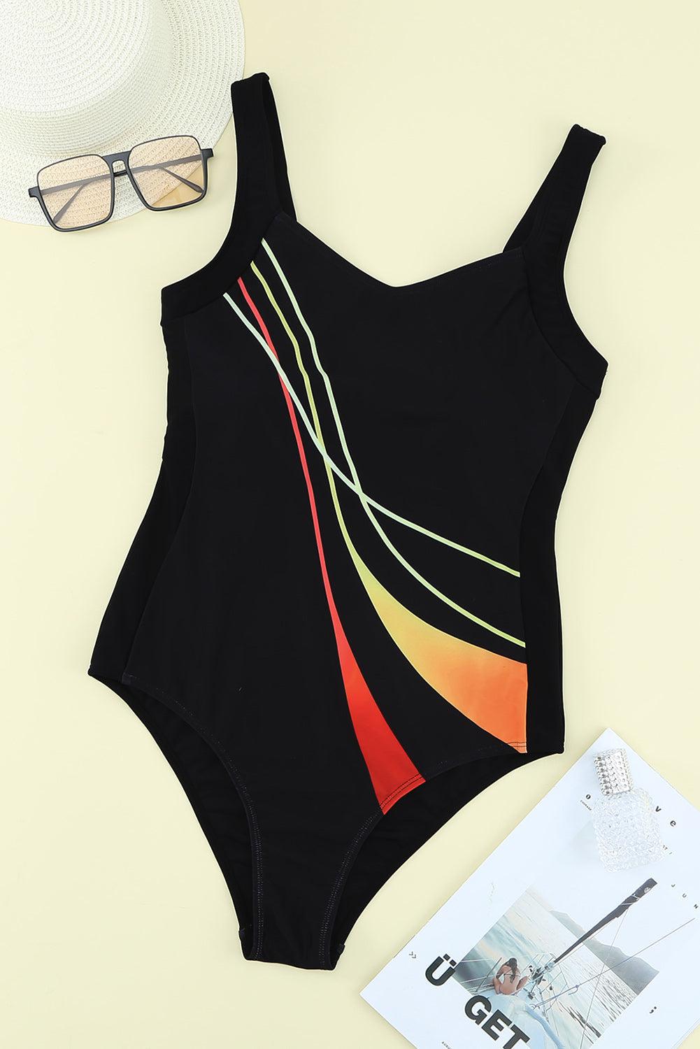 Striped Sleeveless One-Piece Swimsuit-TOPS / DRESSES-[Adult]-[Female]-Blue Zone Planet