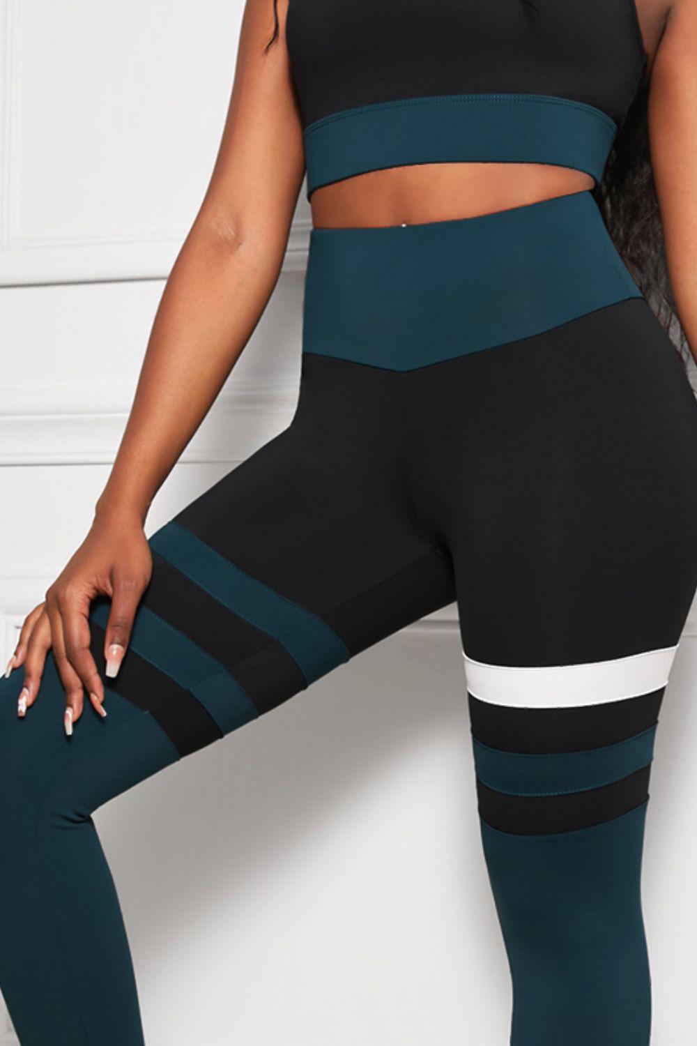 Striped Sports Bra and High Waisted Yoga Leggings Set BLUE ZONE PLANET
