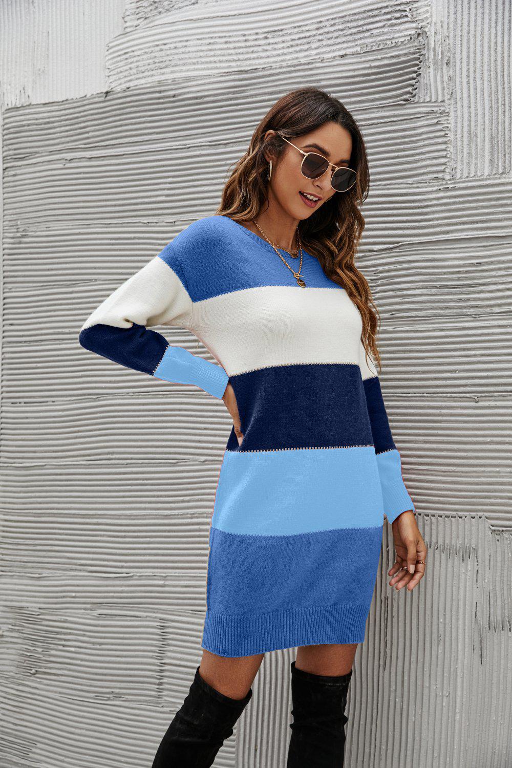 Striped Sweater Dress-TOPS / DRESSES-[Adult]-[Female]-Blue Zone Planet