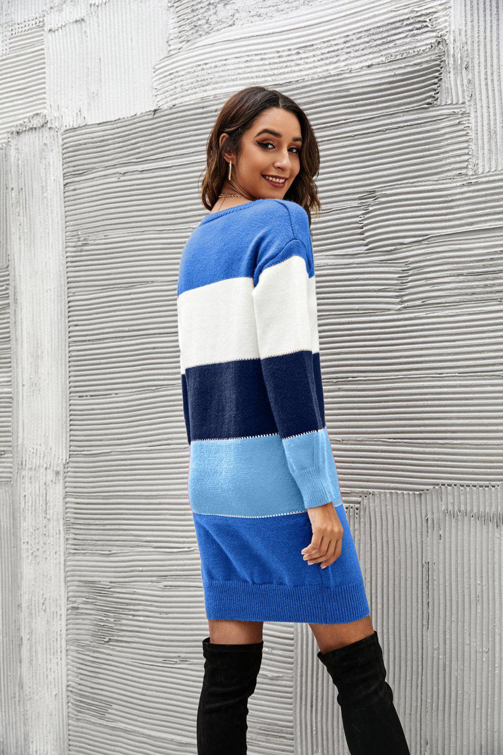 Striped Sweater Dress-TOPS / DRESSES-[Adult]-[Female]-Blue Zone Planet