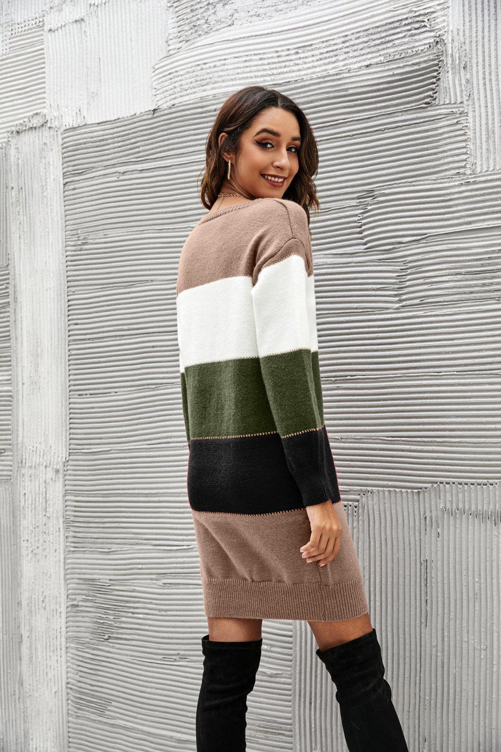 Striped Sweater Dress-TOPS / DRESSES-[Adult]-[Female]-Blue Zone Planet