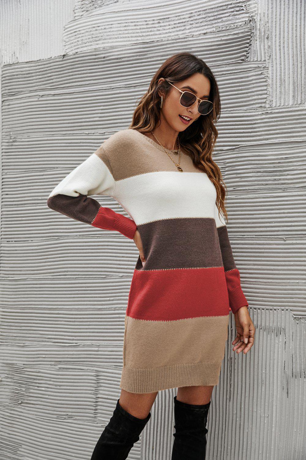 Striped Sweater Dress-TOPS / DRESSES-[Adult]-[Female]-Blue Zone Planet