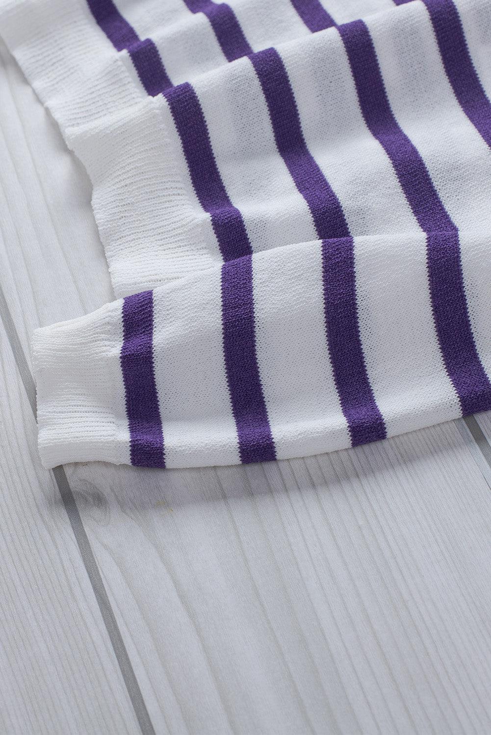 Striped V-Neck Long Sleeve Knit Top BLUE ZONE PLANET