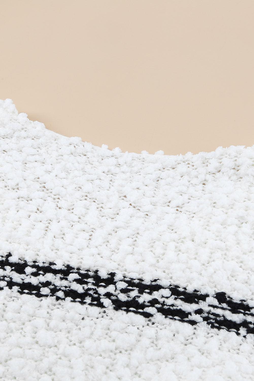 Striped V-Neck Popcorn Knit Sweater-TOPS / DRESSES-[Adult]-[Female]-2022 Online Blue Zone Planet
