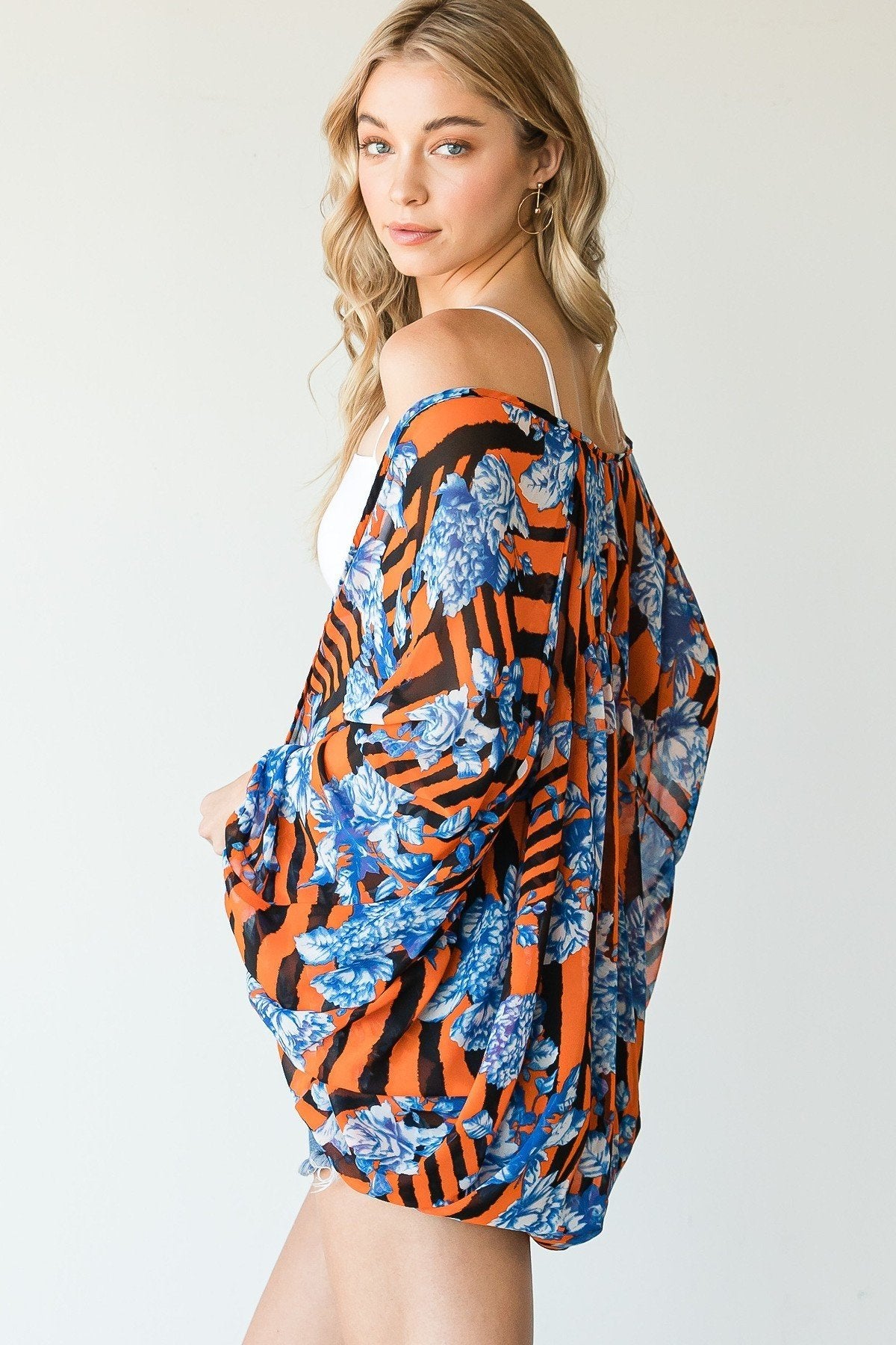 Stripes And Floral Print Lightweight Kimono-TOPS / DRESSES-[Adult]-[Female]-Blue Zone Planet