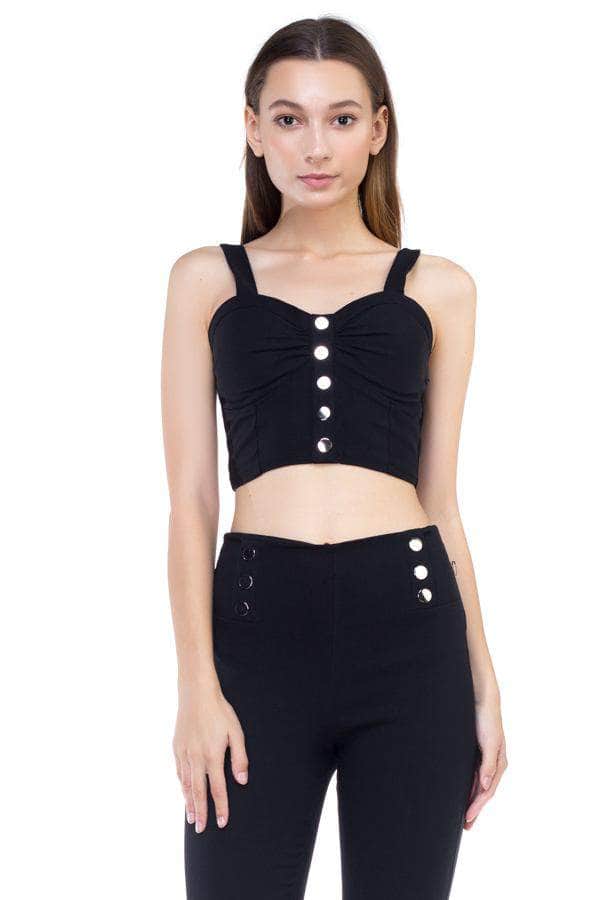 Sweetheart Button Down Crop Top-TOPS / DRESSES-[Adult]-[Female]-Black-S-Blue Zone Planet