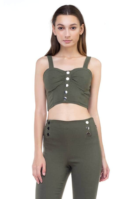 Sweetheart Button Down Crop Top-TOPS / DRESSES-[Adult]-[Female]-Olive-S-Blue Zone Planet