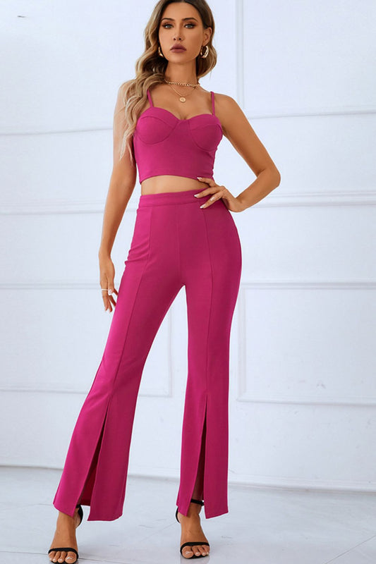 Sweetheart Neck Sports Cami and Slit Ankle Flare Pants Set BLUE ZONE PLANET