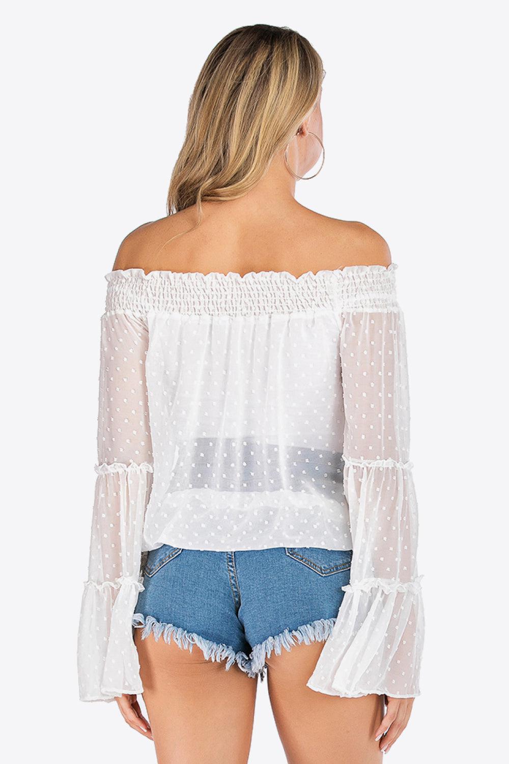 Swiss Dot Off-Shoulder Blouse BLUE ZONE PLANET